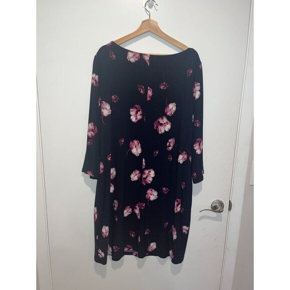 Lauren Ralph Lauren Navy & Pink Floral Print Midi Dress 3/4 Sleeves Scoop Neck - Picture 6 of 10